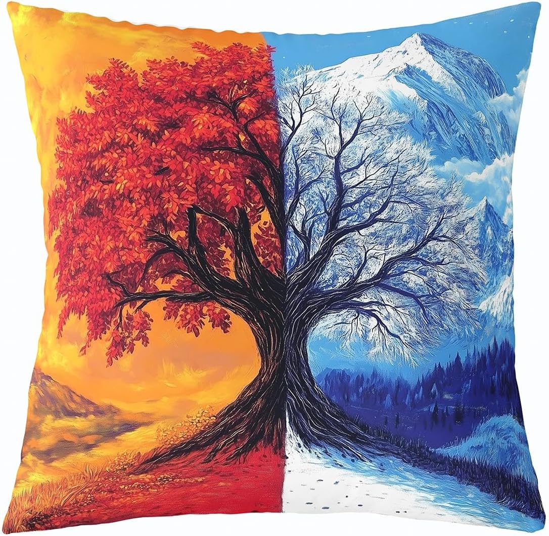 Manfei Autumn and Winter Double Sides Print Pillow Cover,Tree Pillowcase Soft Square Cushion Case 24"x 24",Orange and White Tree Throw Pillow Covers for Living Room Decor