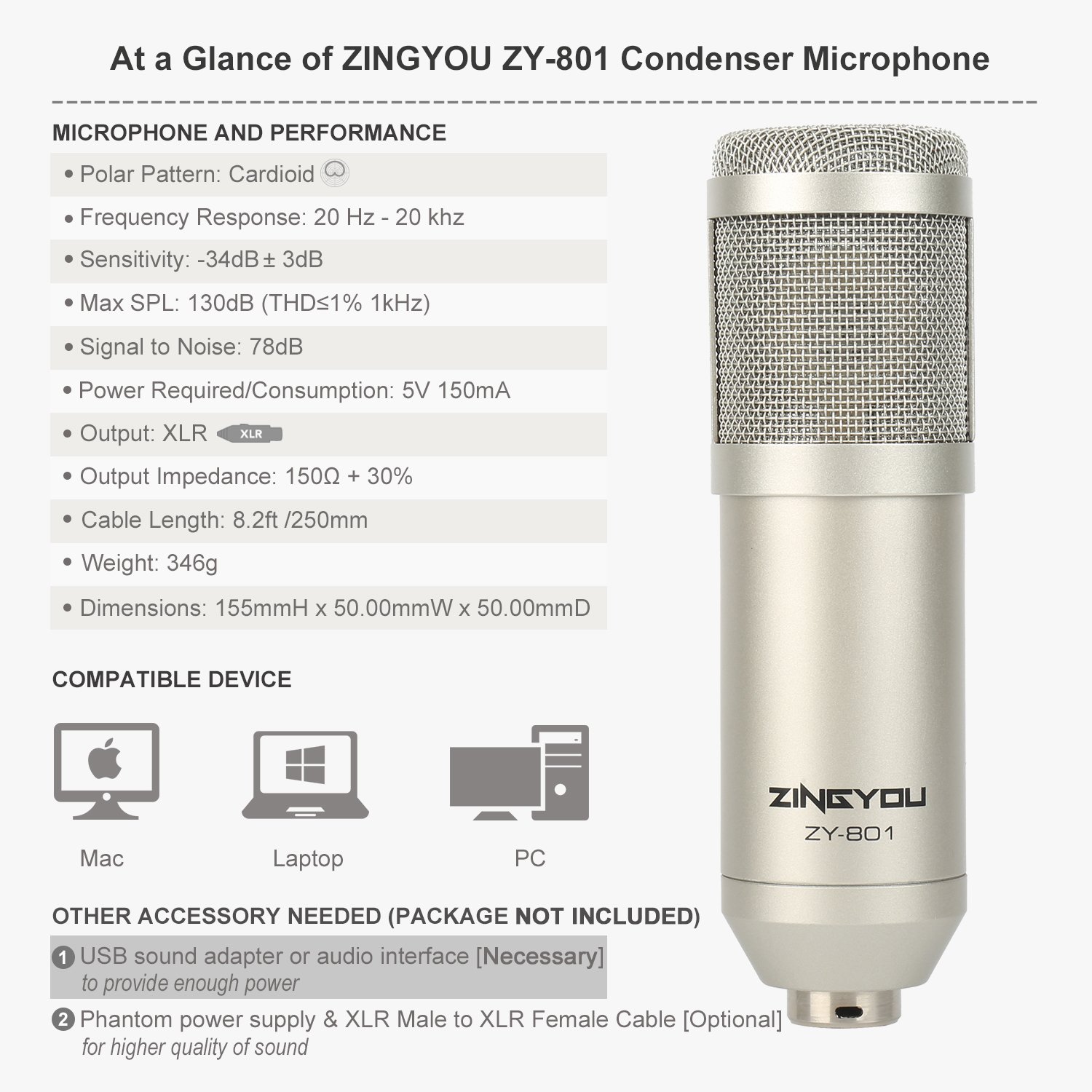 Amazon.com: ZINGYOU ZY-801 Professional Studio Microphone, Desktop