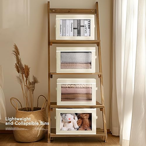 Miniatura 4 de Contenedores de almacenamiento con tapas, contenedores de almacenamiento de tela con ventana, cestas plegables para estantes, paquete de 4, cajas
