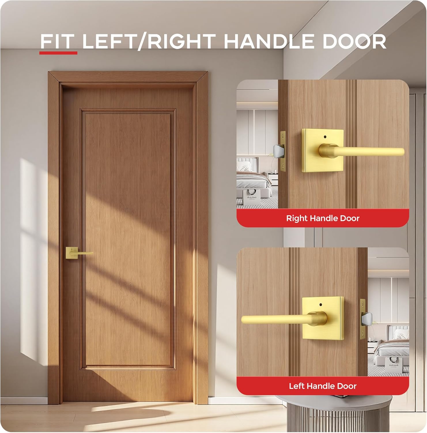 4 Pack Gold Bathroom Boor Handle,Privacy Door Levers Lockset for Bedroom or Bathroom, Gold Keyless Interior Door Handle, Heavy Duty Door Handle Set