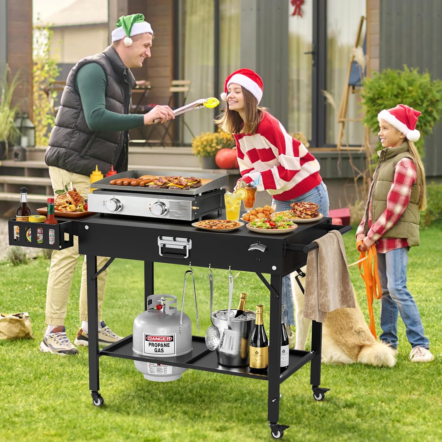 Outdoor Pizza Oven Table for Blackstone Griddle, Grill Cart Pizza Oven Stand, Foldable Cart Table with Wheels for Ninja, Cuisinart, Gozney, Solo Stove, BBQ Prep Tables Station, 46"x22"x29"