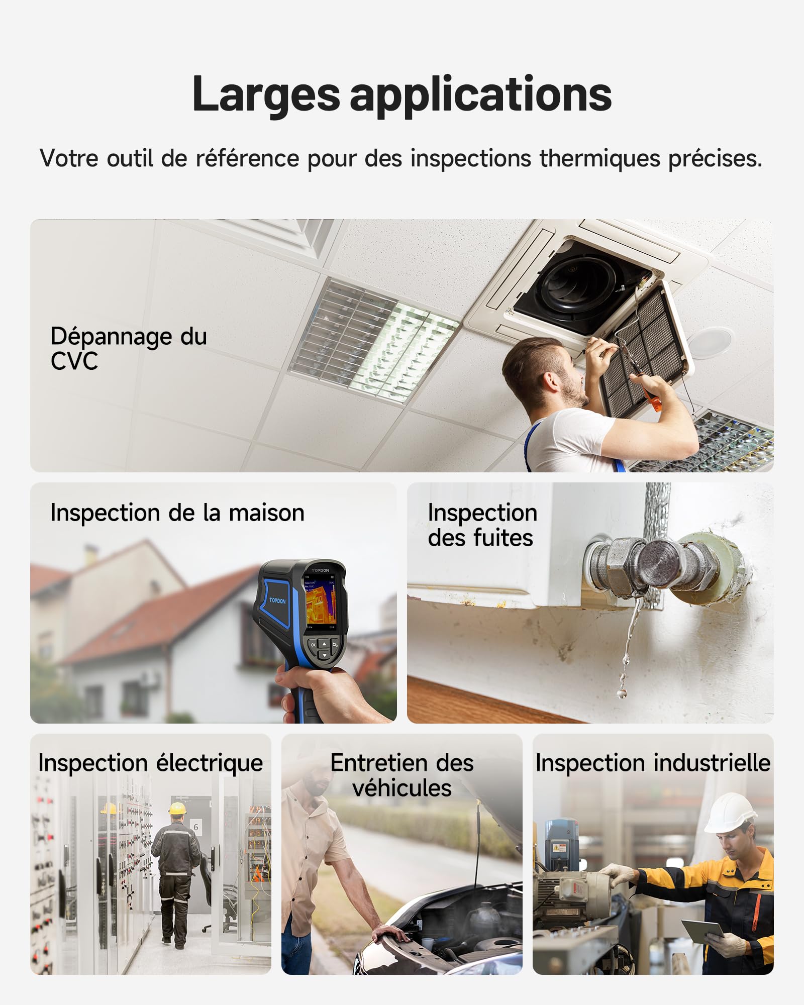 TOPDON Caméra thermique TC004 Mini, Résolution IR 240x240, 15 Heures d'Autonomie, -20°C à 450°C, 25Hz, Alertes de Température Auto, pour l'entretien de la maison, l'inspection des fuites, CVC