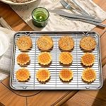 Baking Sheet with Rack Set, 9.8 x 8 x 1 Inch Stainless Steel Small Baking Tray, 2 Baking Pans with 2 Wire Racks and 2 Mats for Cooking, Roasting, Baking, Cooling