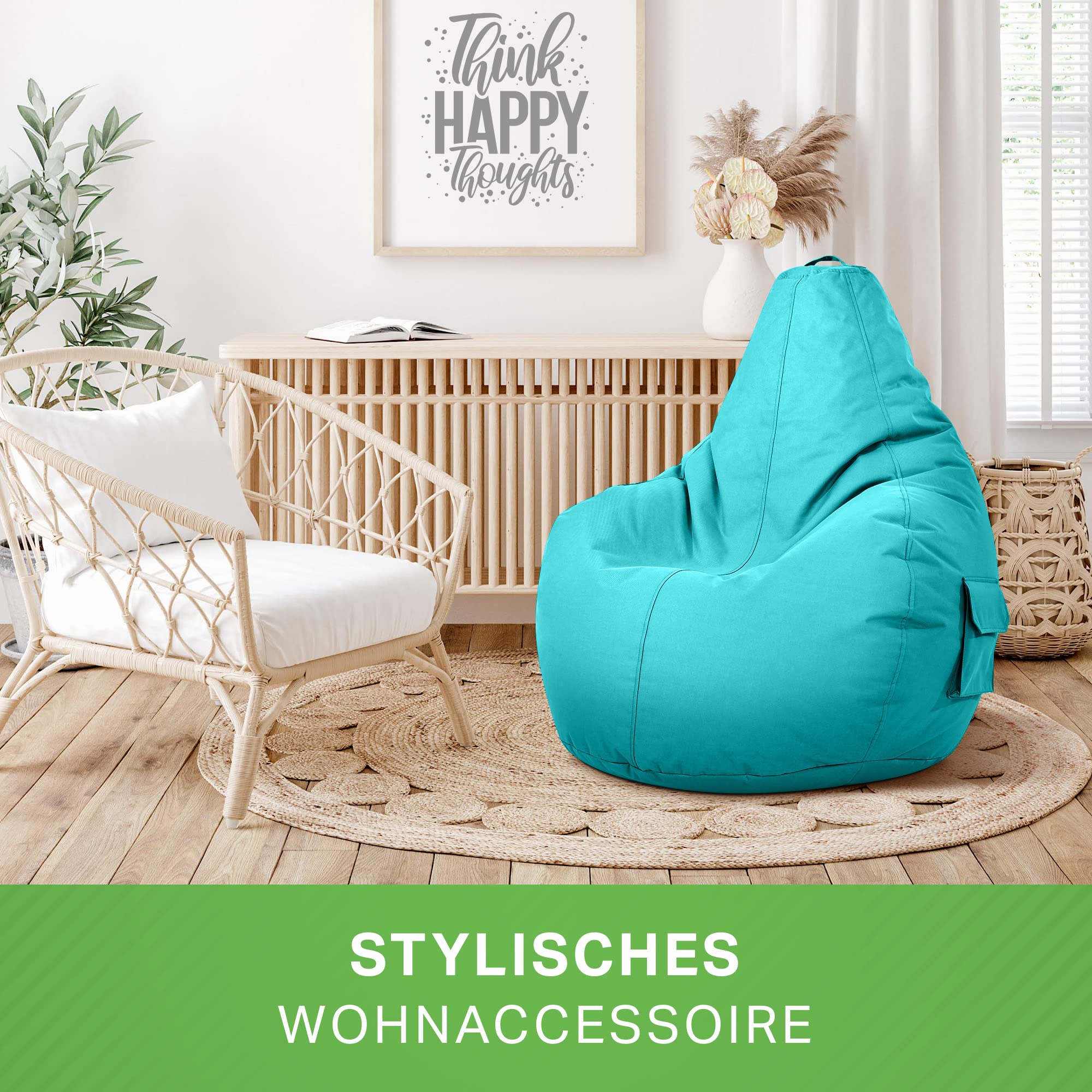 Green Bean Sitzsack Cozy mit Rückenlehne 80x70x90cm Gaming Chair 230L EPS-Perlen Füllung Waschbar Wetterfest Aquamarin