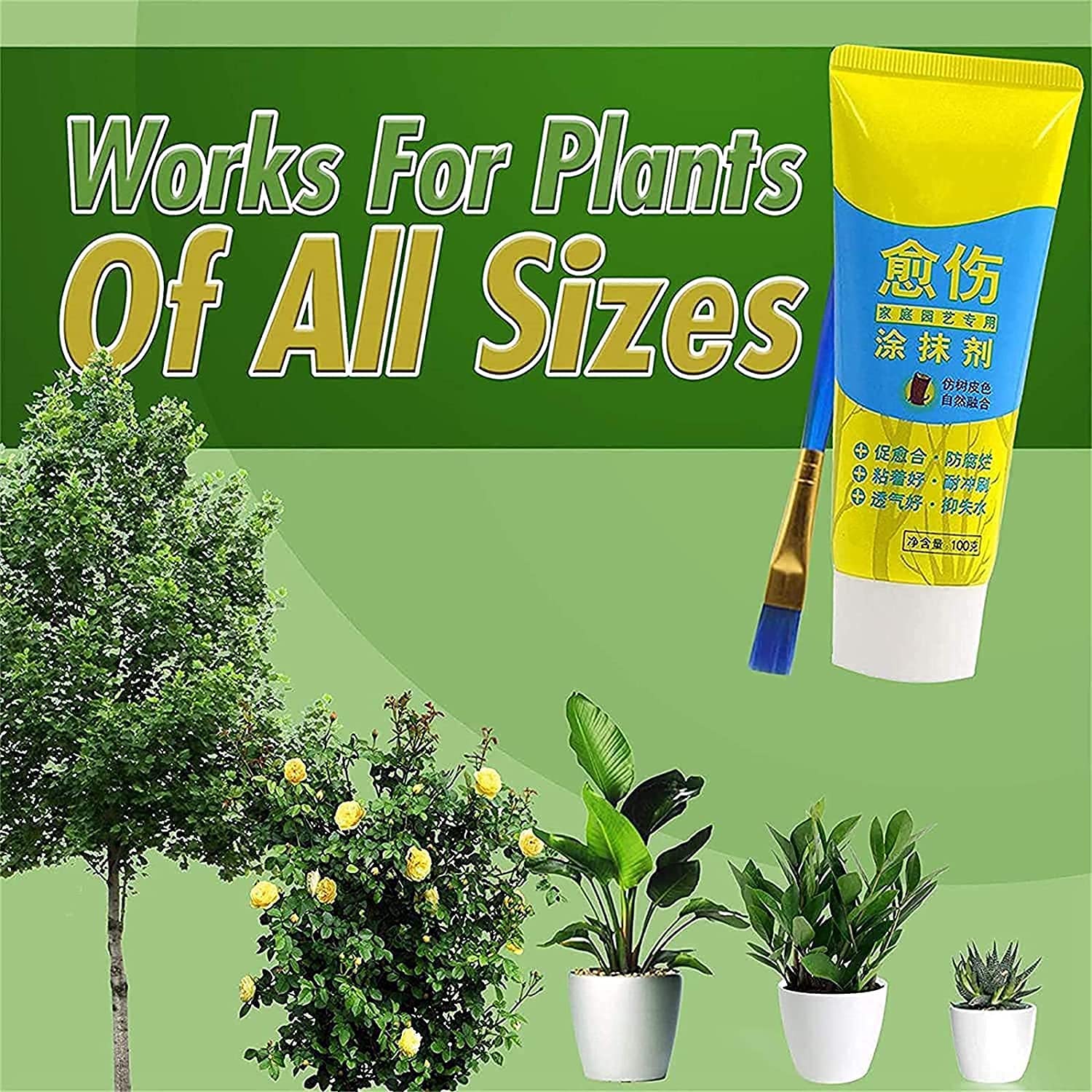 Plant Restoring Regrowth Sealant, Bonsai Tree Wound Paste, Tree Wound Bonsai Cut Paste, Smear Agent Pruning Compound Sealer with Brus