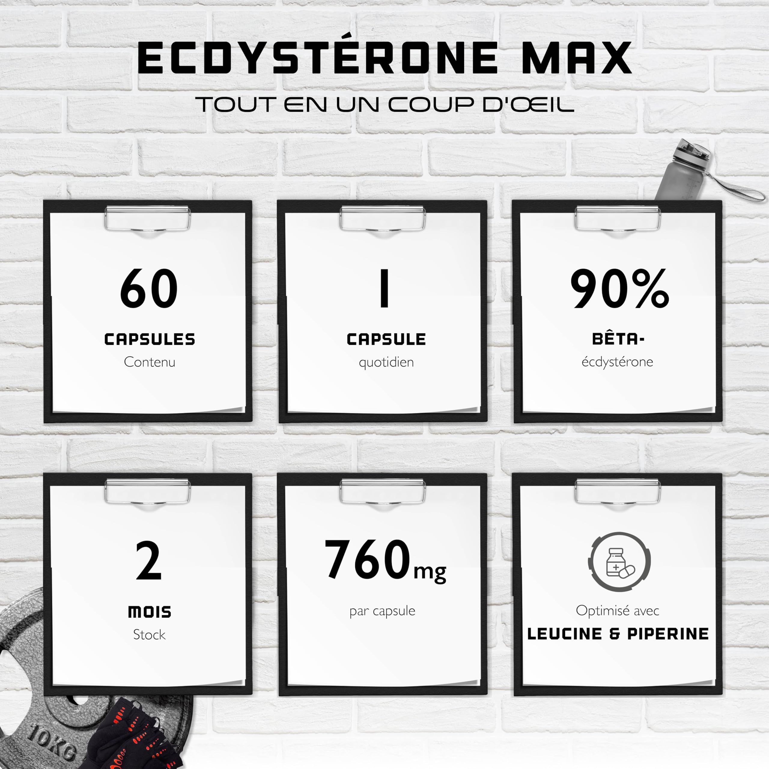 Complexe d'ecdystérone - fortement dosé avec 760 mg par gélule - Premium : 90% bêta-ecdystérone + L-leucine + pipérine - 60 gélules - fortement dosé - Vegan