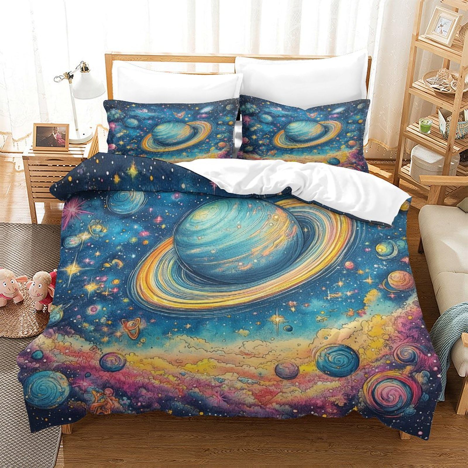 P1s9u7w5y Galactic Nebula Galaxy Inspired 3D Printed Planet Duvet Cover Set 3Pcs Microfiber Universe Bedding Set Super King（260X220cm）