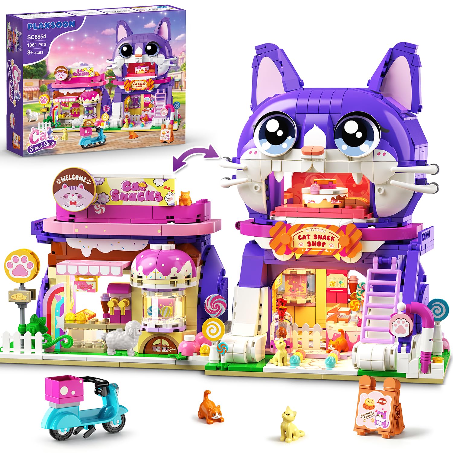 PLAXSOON Friends Cat House Building Set with Lights for Girls Ages 8-12+