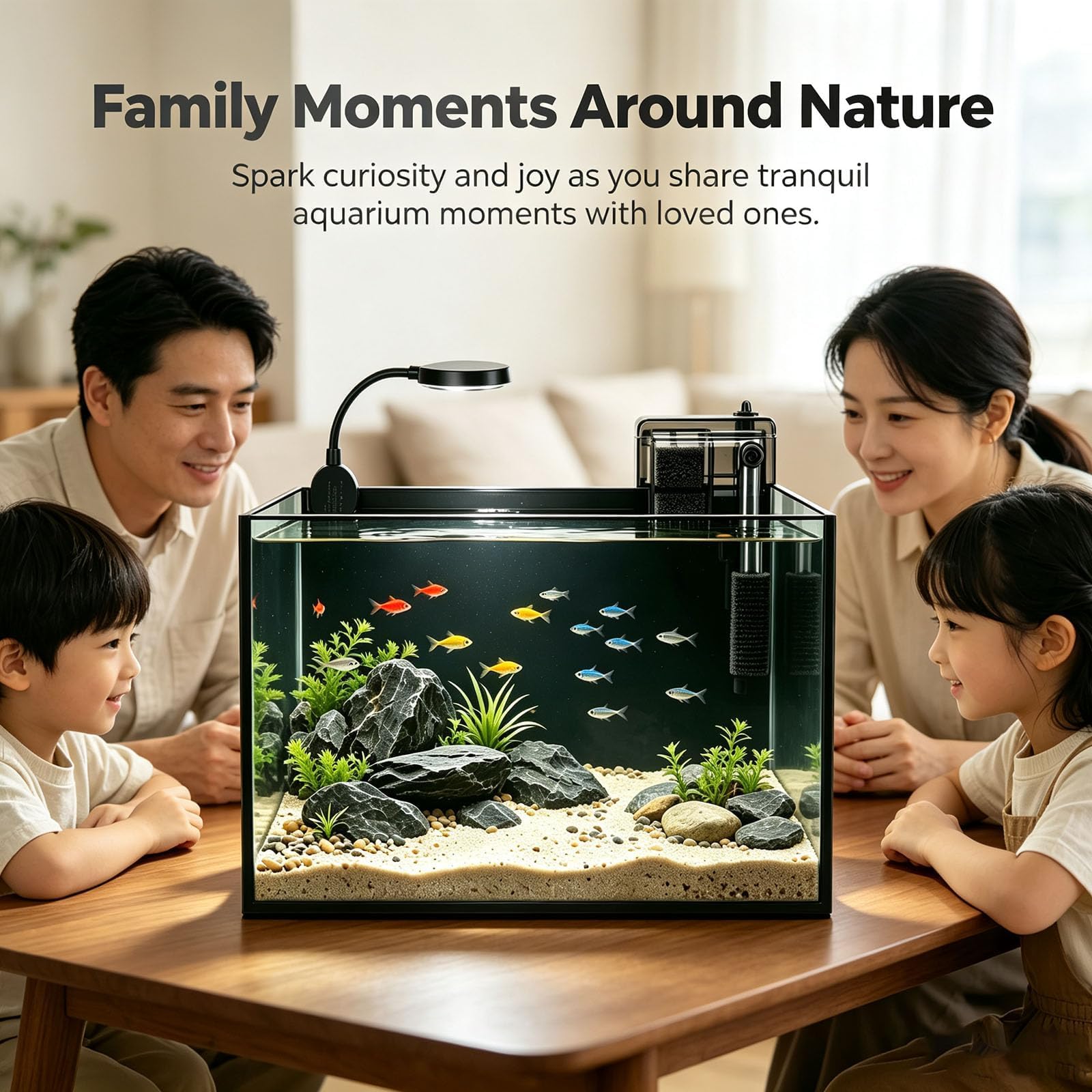 Kit acquario nano naturale da 2,8 galloni, piccolo acquario in vetro trasparente con luce e filtro, adatto per piccoli pesci, gamberetti o pesci Betta, nero.