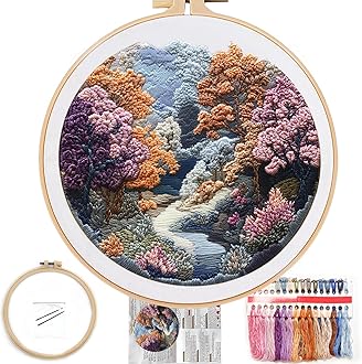 FONNUY Embroidery Kit for Beginners, Boho Nature Landscape Pre-Stamped Pattern Kits for Adults with Hoop, Easy to Follow Color Thread Needlework, 8'' Hoop (Late Spring)