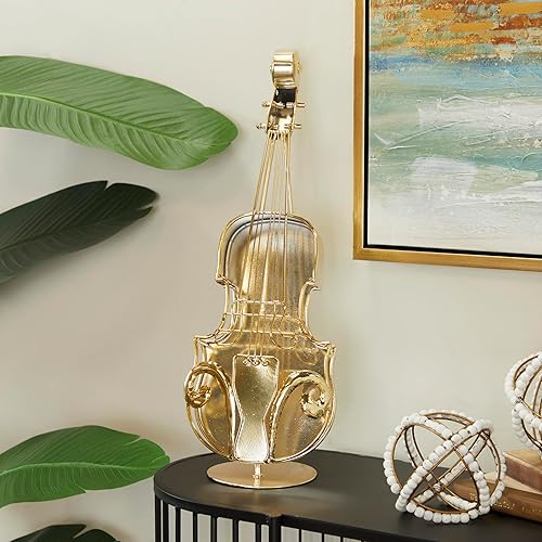 Miniatura 5 de Deco 79 Escultura de violín para instrumentos de metal, 8 "x 9" x 23", oro