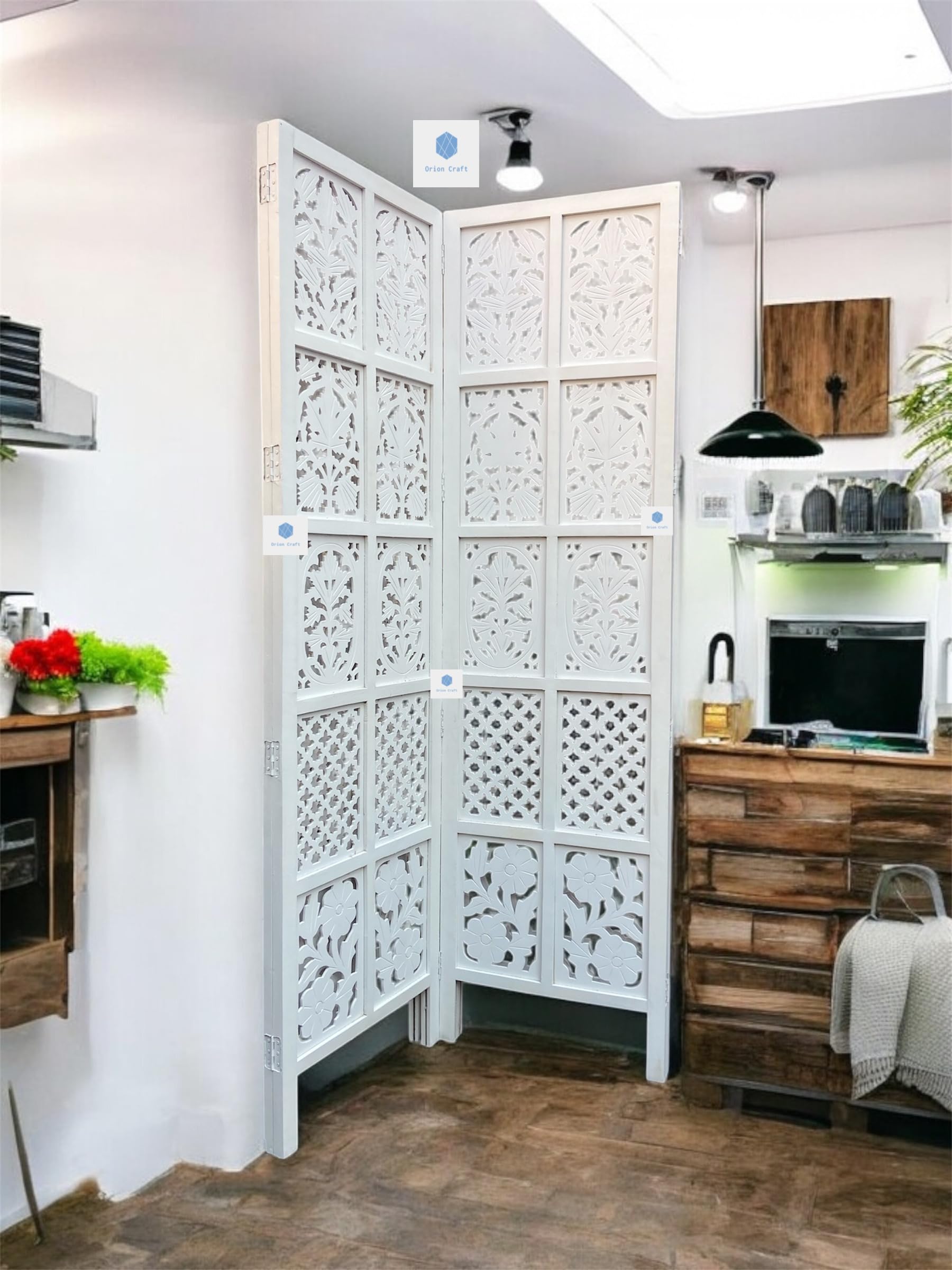 Orion Craft Wooden Room Partition for Living Room Partitions Room Divider Panel for Home (6 Feet Mix Design White) (2 Panel Mix Design)-image-43