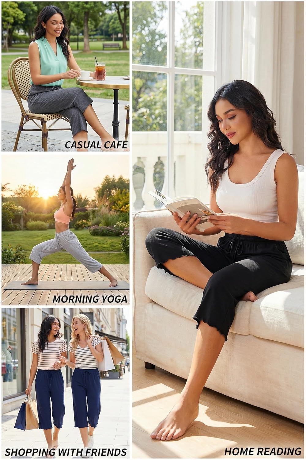 Ekouaer 3 Pack Women Capri Pajama Pants 2026 Ruffle hem Lounge Pants Drawstring Pj Bottoms with Pockets - Image 5