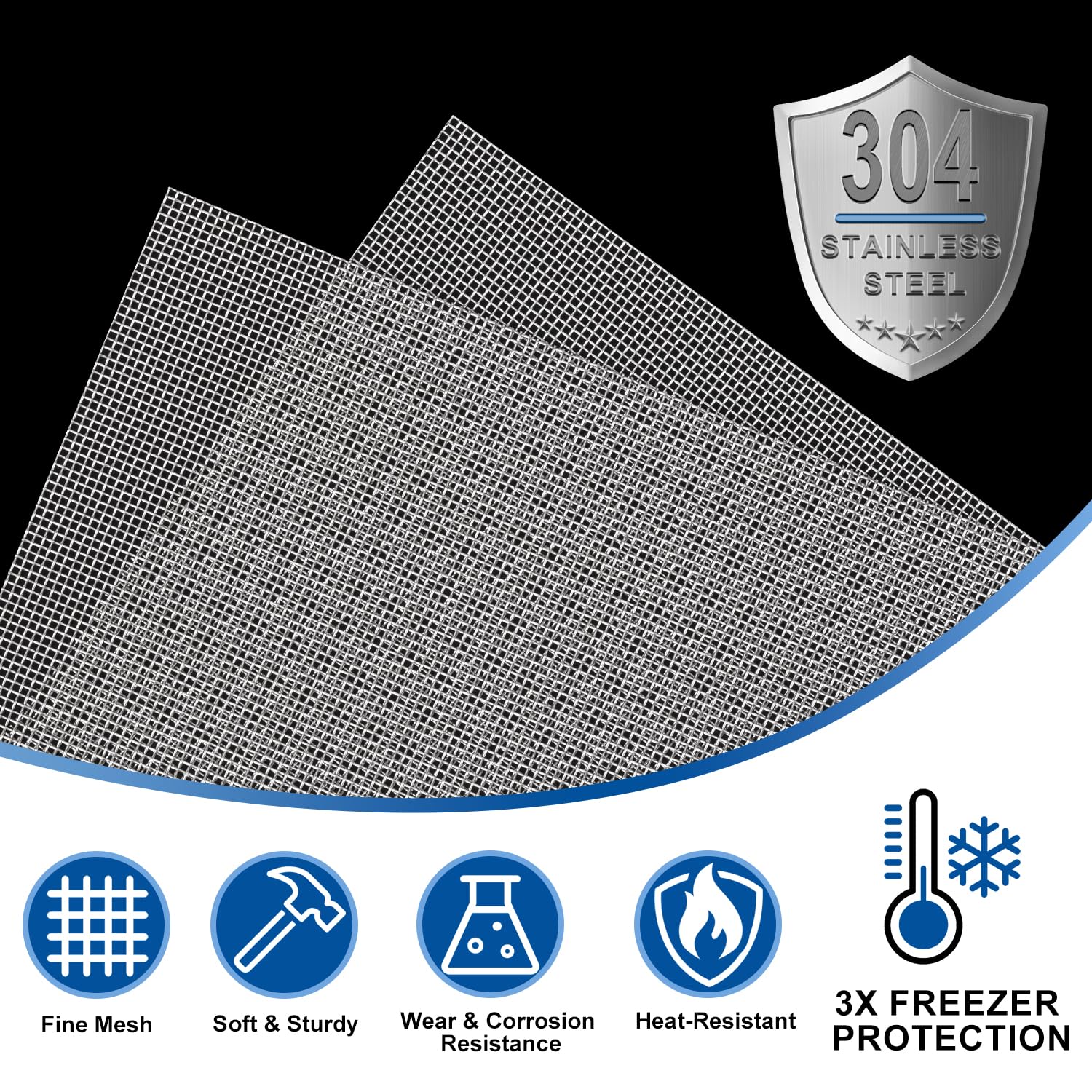 6 Pack Wire Mesh, ARRITZ 20 Mesh 304 Stainless Steel Mesh, 9.6"×11.8"