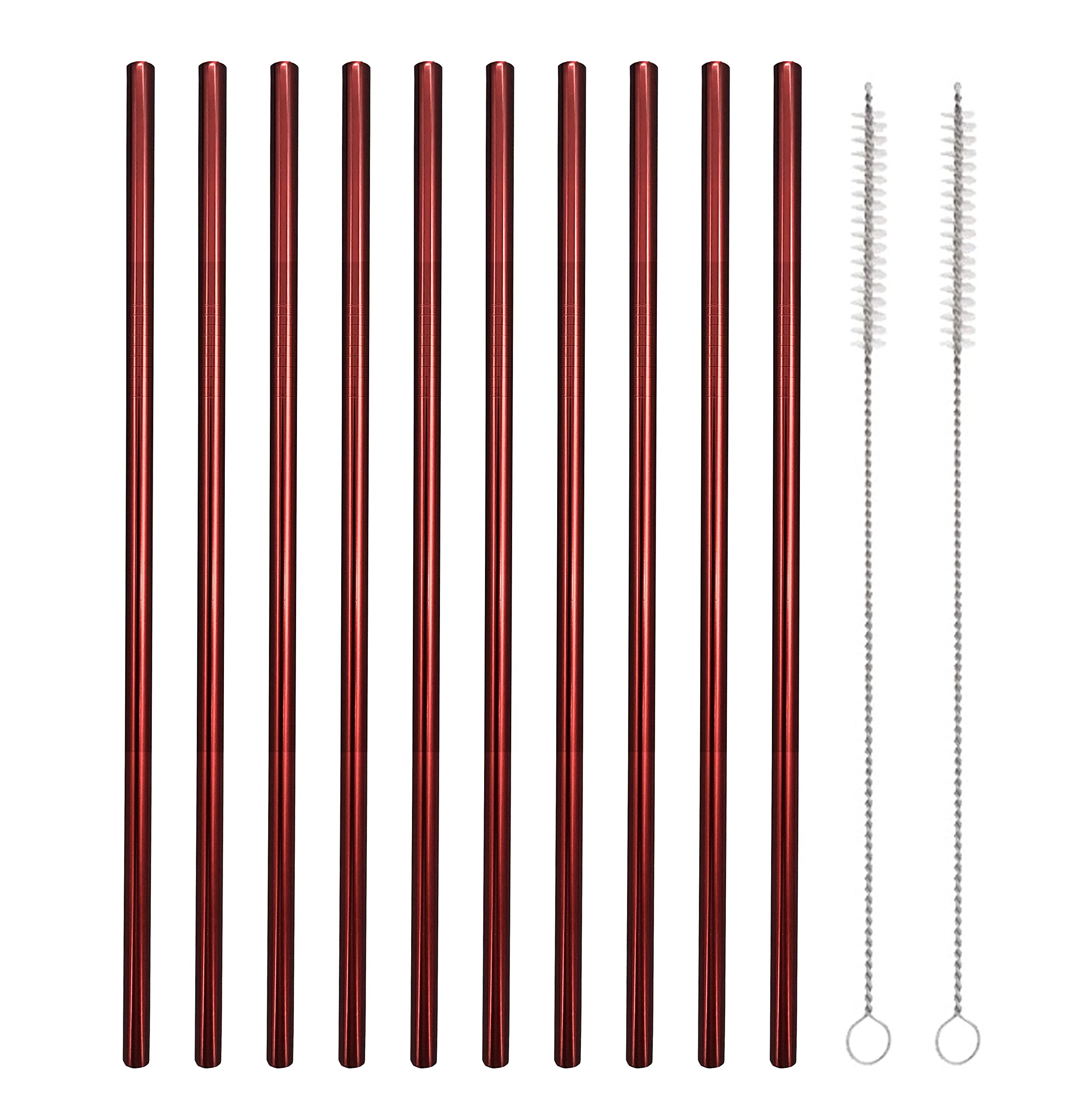 Stainless Steel Straws 10 Pack Reusable Straws Straight Metal Straws with 2 Cleaning Brushes (8.5 Inch, Red)