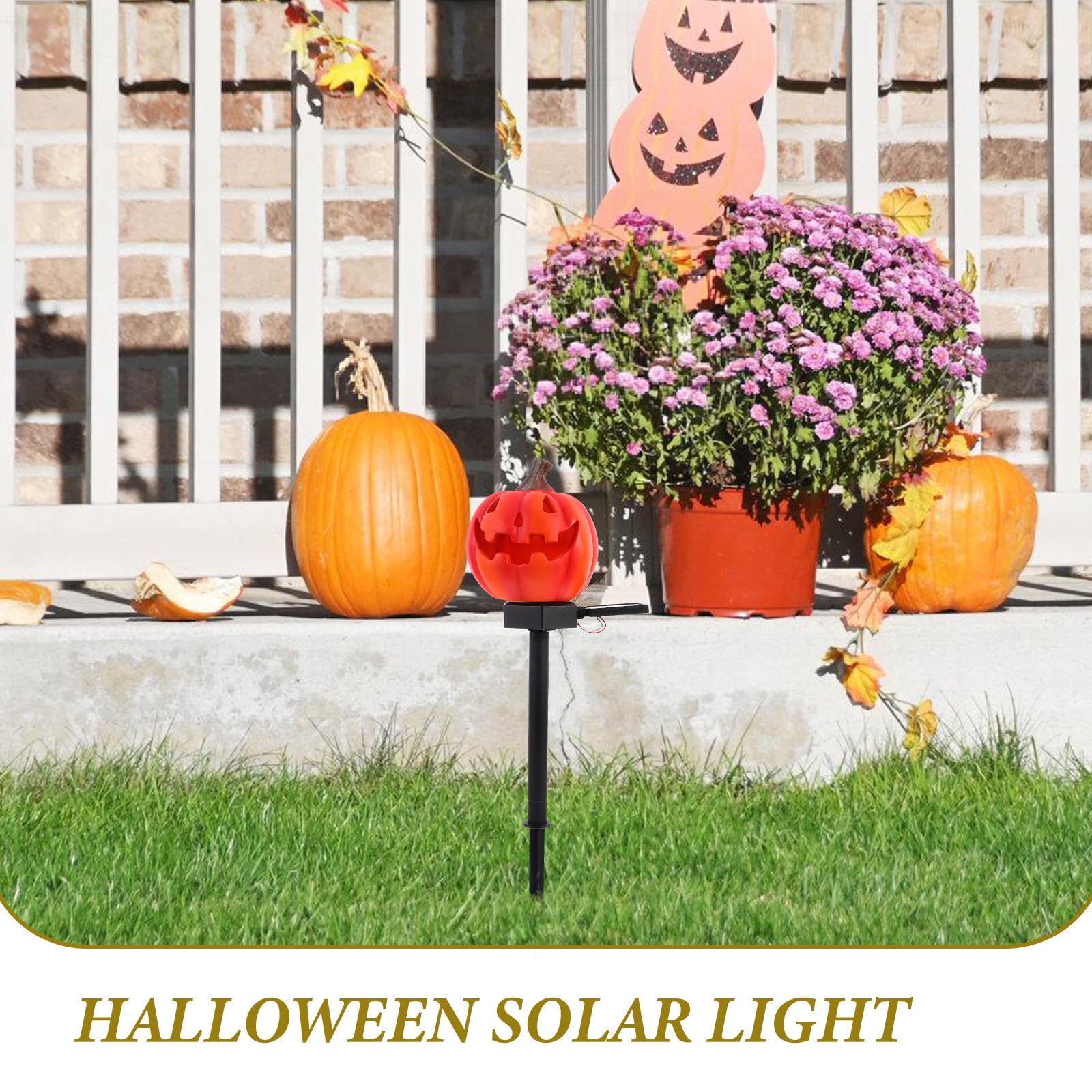VALICLUD Solarbetriebene Kürbis Gartenstecker Lichter 2 Stück für Draußen | Kunststoff und Kunstharz, Ip55 Schutz, Automatische Aufladung, Halloween Feier, Patio und Außenbereich