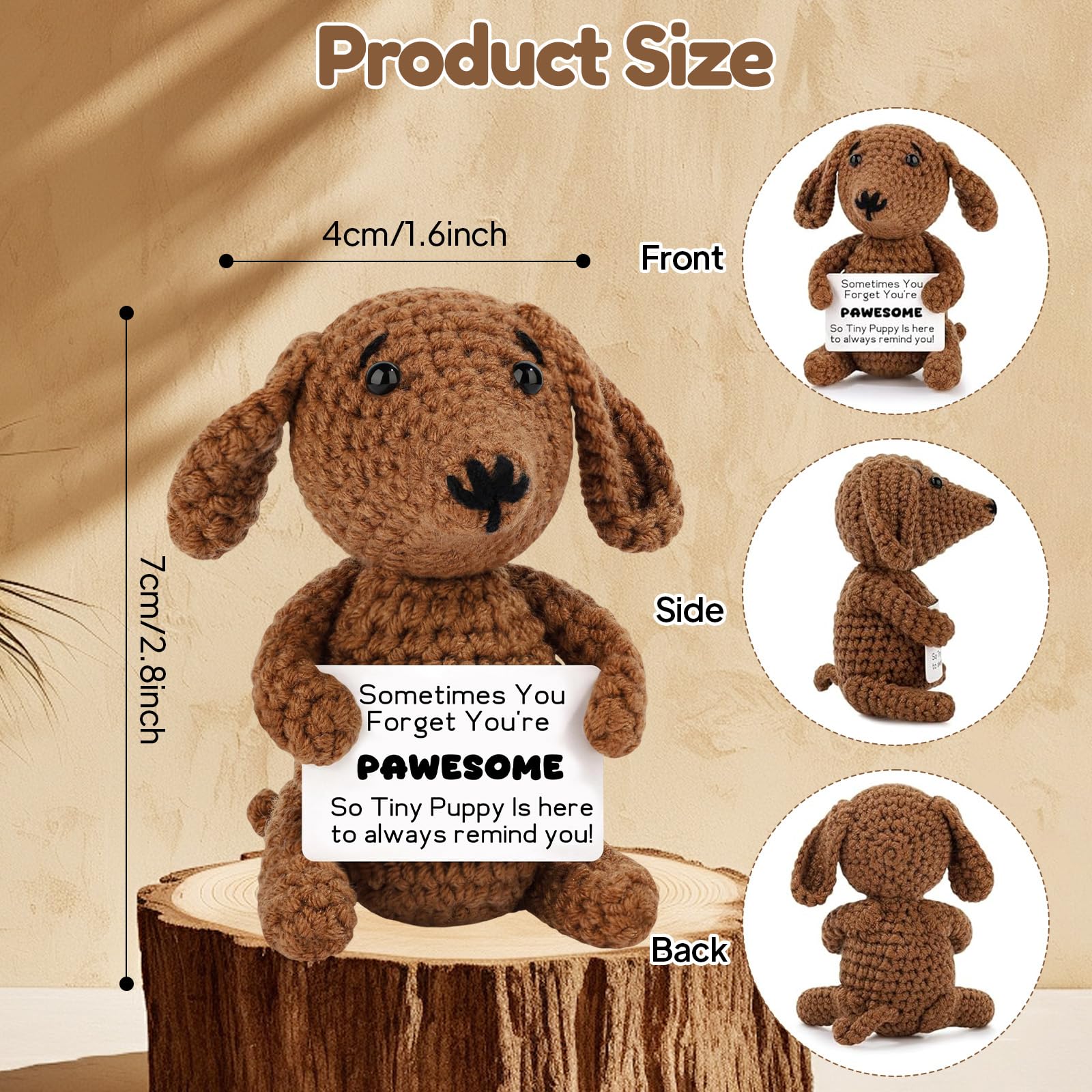 Qubitly Positive Crochet Teckel, Brown Handmade Weiner Dog, Yarn & Cotton Stuffed Animal, Positive Crochet Animals - Image 3