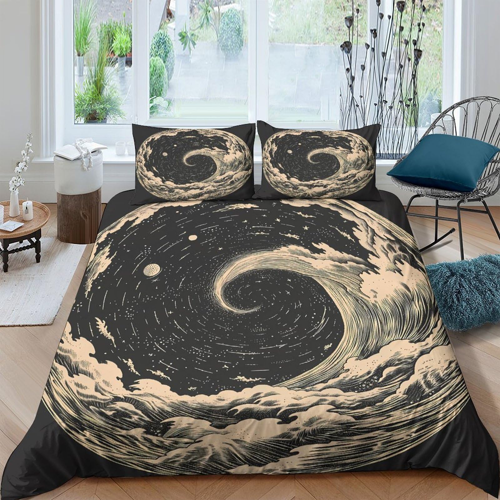 Ctjqhvkz Style-2 3D Printed Night Spiral Fitted Sheet Microfiber Soft Swirl Bed Cover For Bedroom Dorm Mattress Protection Decor Single（135X200cm）