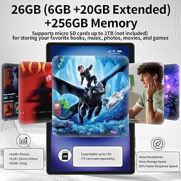 Android 15 Tablet with Keyboard, 10 inch Tablet with 26GB+256GB+2TB Expand