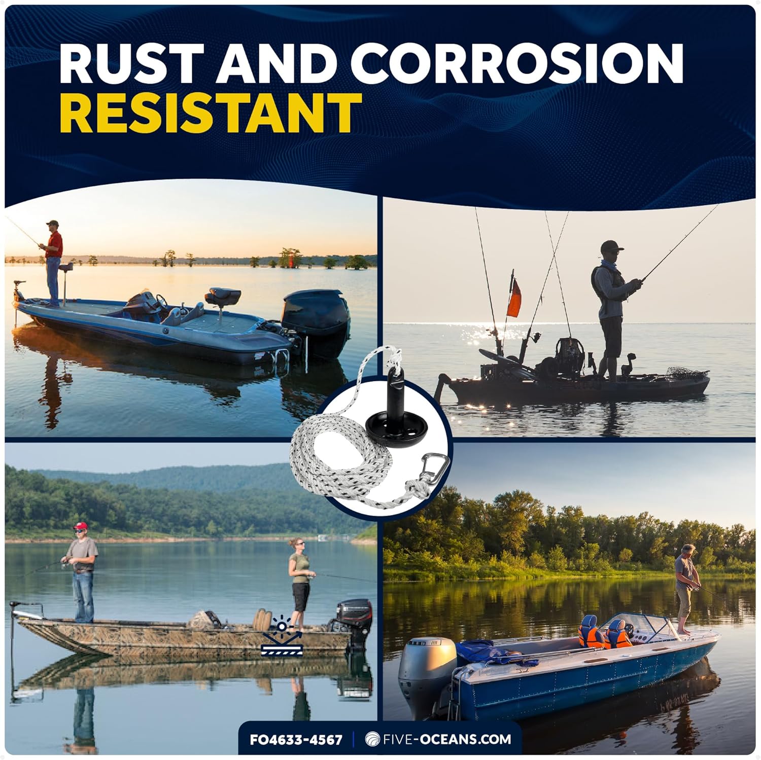 Five Oceans River Boat Anchor & Boat Anchor Kit, Black PVC Vinyl Coated, Multiple Sizes for Paddle Board, Small Boat, Kayak, Jet Ski, Canoe