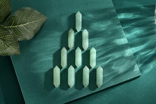 Miniatura 2 de QINJIEJIE Juego de 20 varitas de cristales de aventurina verde, puntos de cristal curativo, piedras preciosas hexagonales pulidas, piedras preciosas