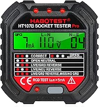 Testador de saída GFCI com display de voltagem Testador de soquete 90-250V Circuito elétrico automático Polaridade Detector de voltagem Localizador de disjuntor HT107D
