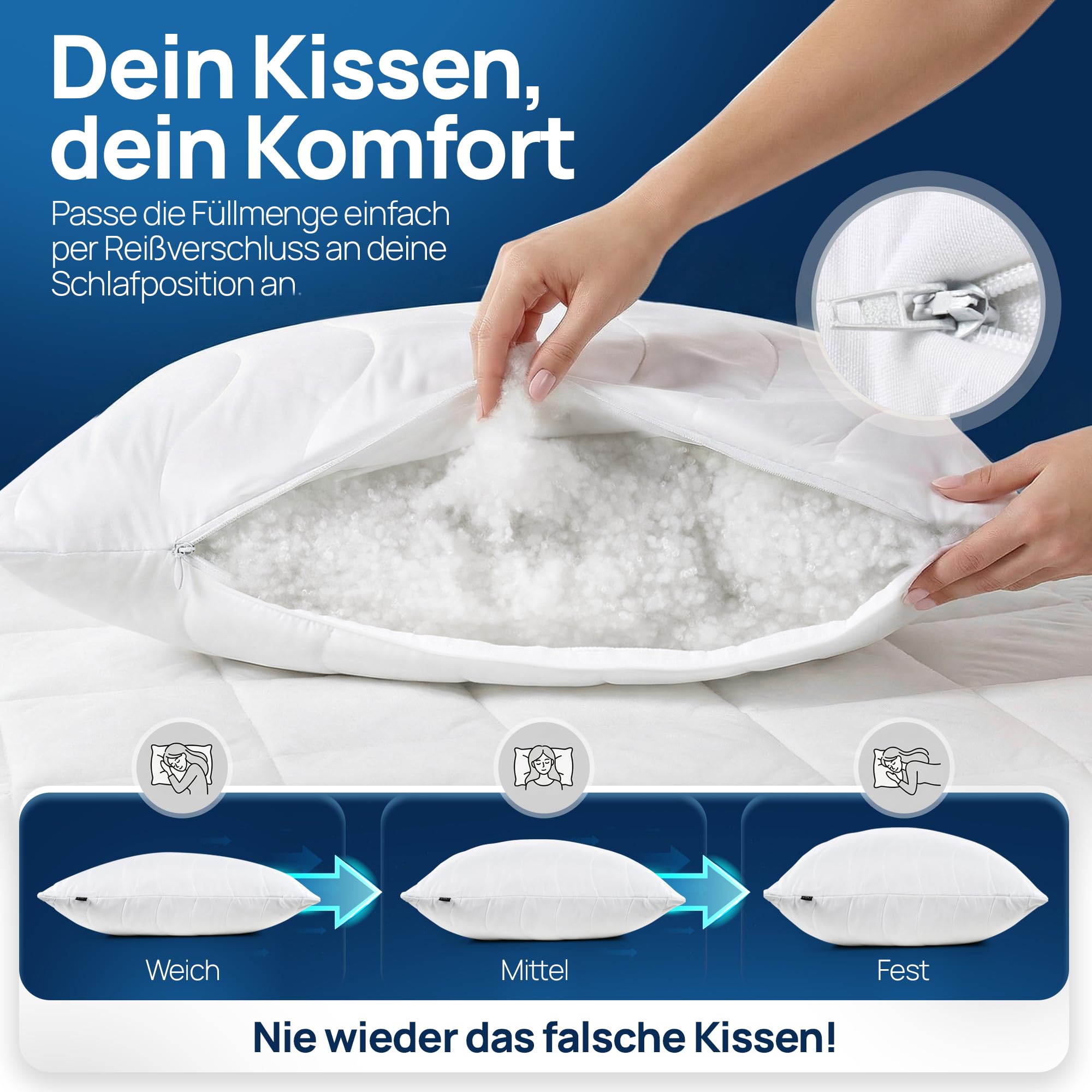 LILENO HOME Allergiker Kopfkissen 80x80 2er Set – 95°C waschbar, Oeko-Tex Made in DE – anpassbar Kissen 80x80