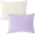 EXQ Home Muslin Toddler Pillowcases for 13x18 Pillow, Small Pillow Case Fits Baby Pillow Sized 12x16, 13x18, 100% Cotton Travel Pillow Cover 2 Pack for Baby with Envelope Closure (Beige,Light Purple)