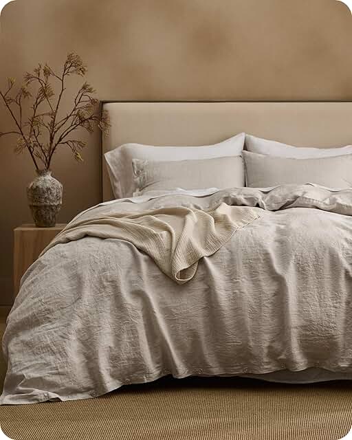 Bedsure 100% Linen Duvet Cover King Size, Washed 170 GMS European Flax-L...