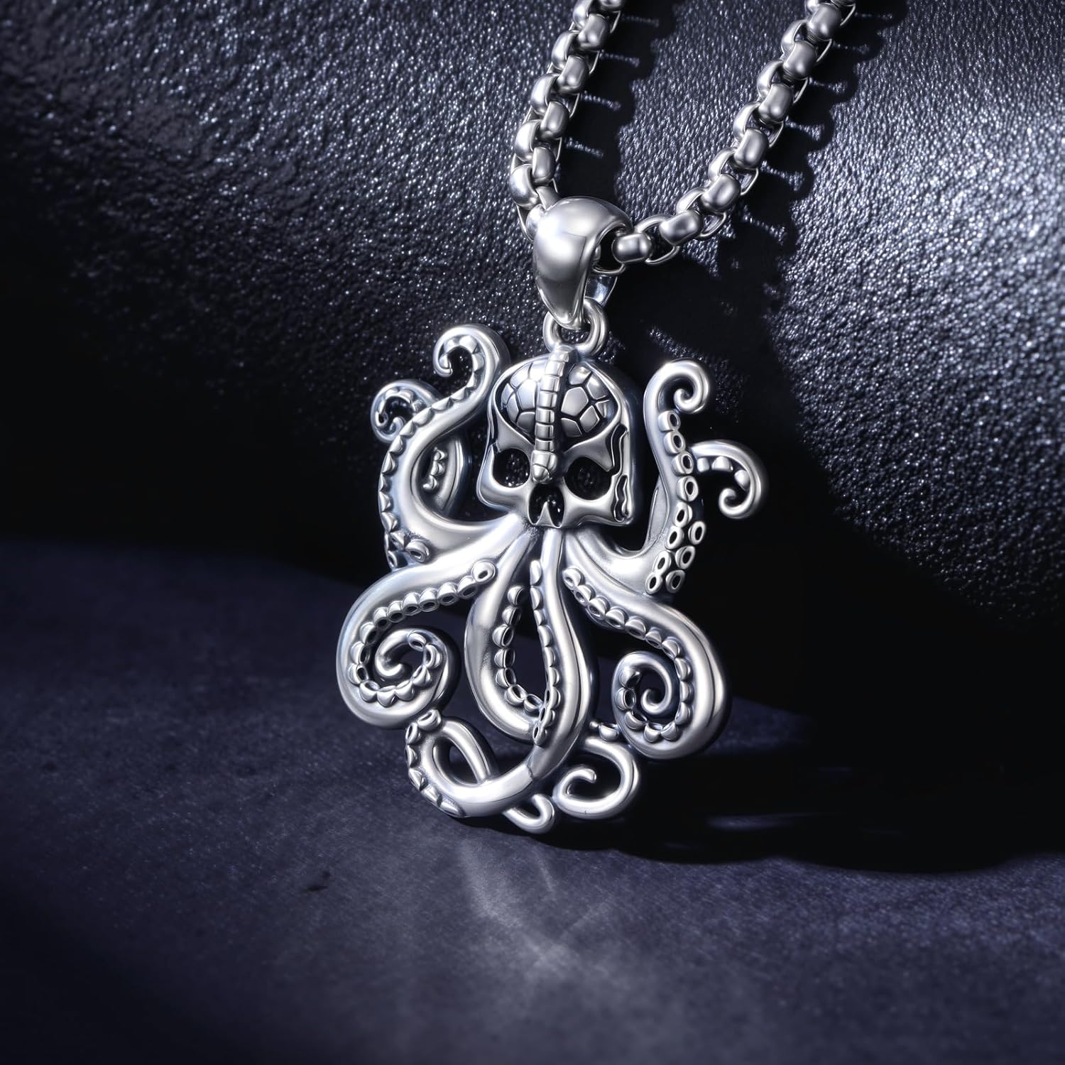 Octopus Necklace 925 Sterling Silver Octopus Skull Pendant Gothic Punk Jewelry, w/Stainless Steel Chain 22”+2” - Image 2
