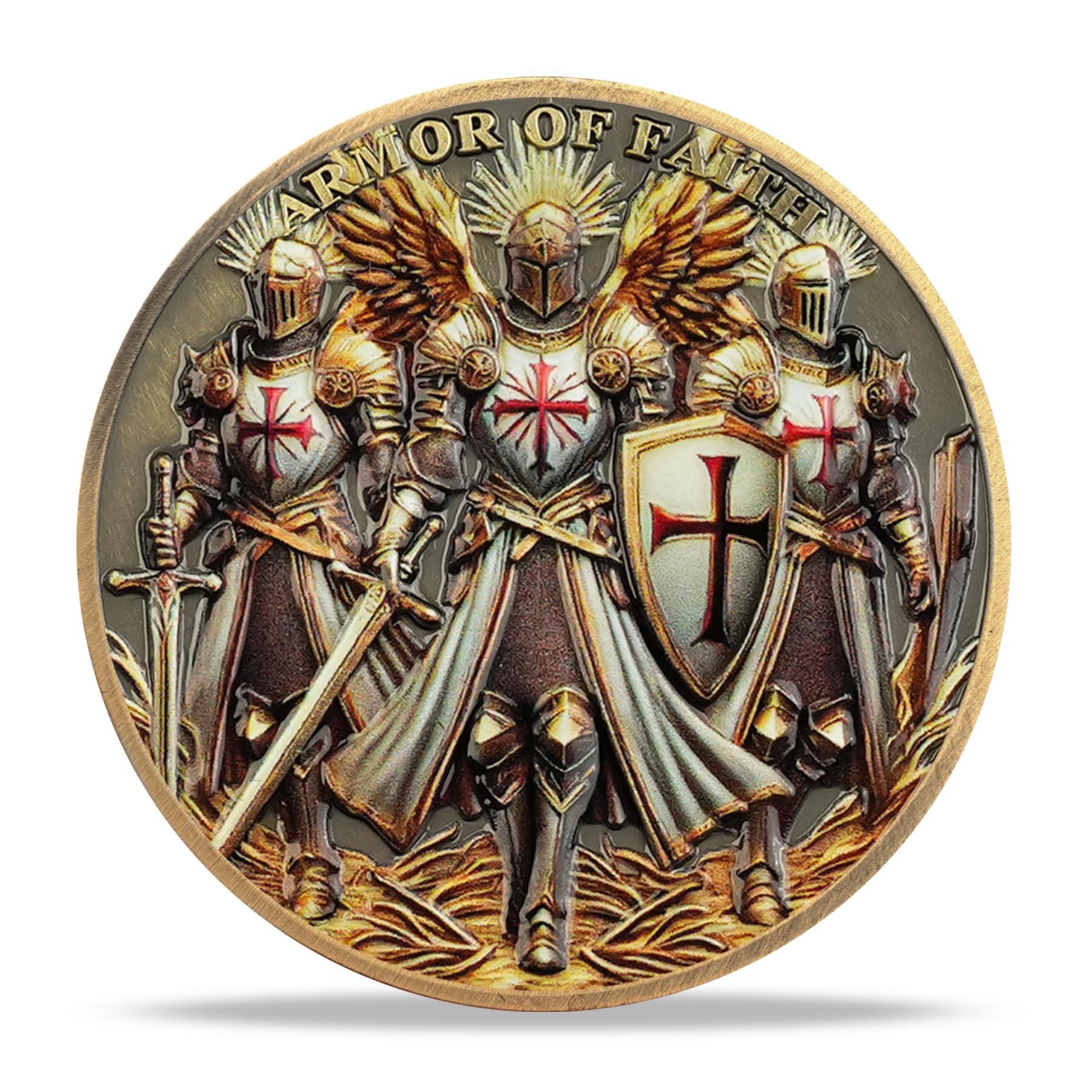 TOYTOSMPL Three Knights Armor Challenge Coin | Chivalric Valor & Sacred Shield Medallion | Three Knights Historical Token | Commemorative Gifts for