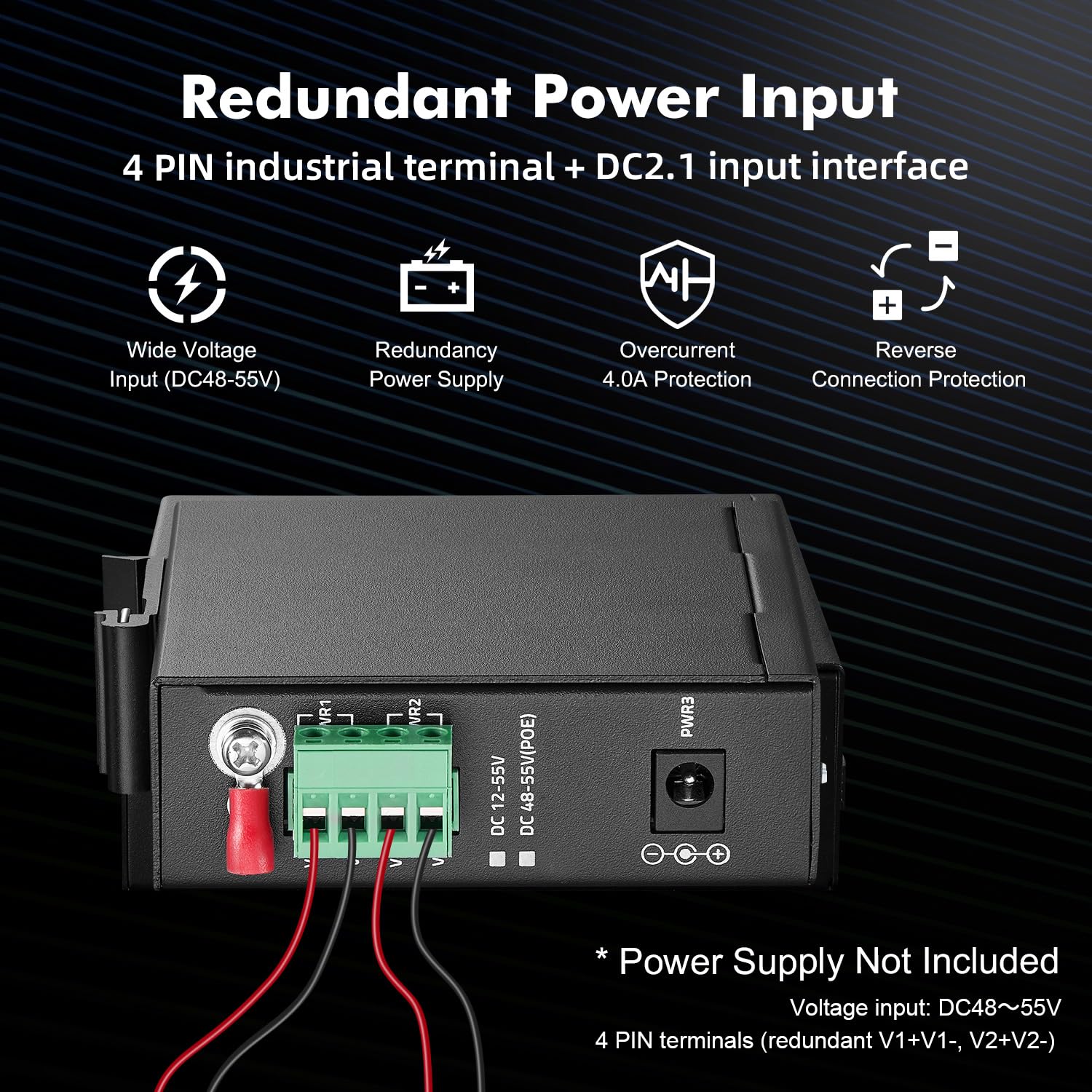 MokerLink Switch PoE Industrial Din Rail Gigabit a 6 porte, 4 porte PoE da 100/1000 Mbps, IEEE802.3af/at PoE+, 1 Gigabit uplink, 1 Gigabit SFP, metallo DIN Rail e montaggio a parete switch Ethernet