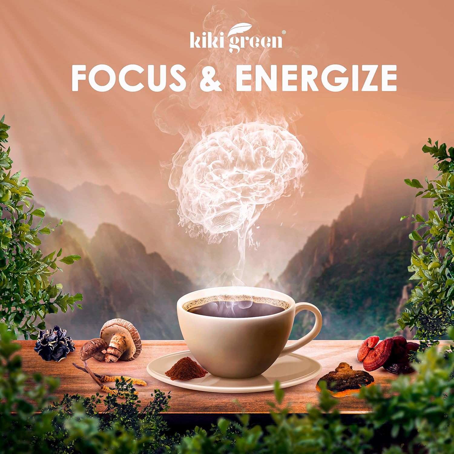 KIKI Green 8 Mushrooms Powder Extract - Supplement Blend 8 oz - Lion's Mane, Reishi, Chaga, Cordyceps, Maitake, Shiitake - for Focus and Energy - Add to Coffee and Smoothies - Image 3