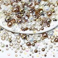 Vista 24 de 60g de perlas mixtas y diamantes de imitación para manualidades, diamantes de imitación de parte trasera plana y perlas para vasos, uñas, arte