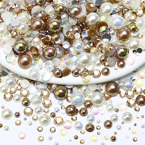 Towenm 60g de perlas planas y medias perlas para manualidades, mezcla para vasos, zapatos, cara, arte de uñas, 2mm-10mm, mezcla de perlas, perlas de