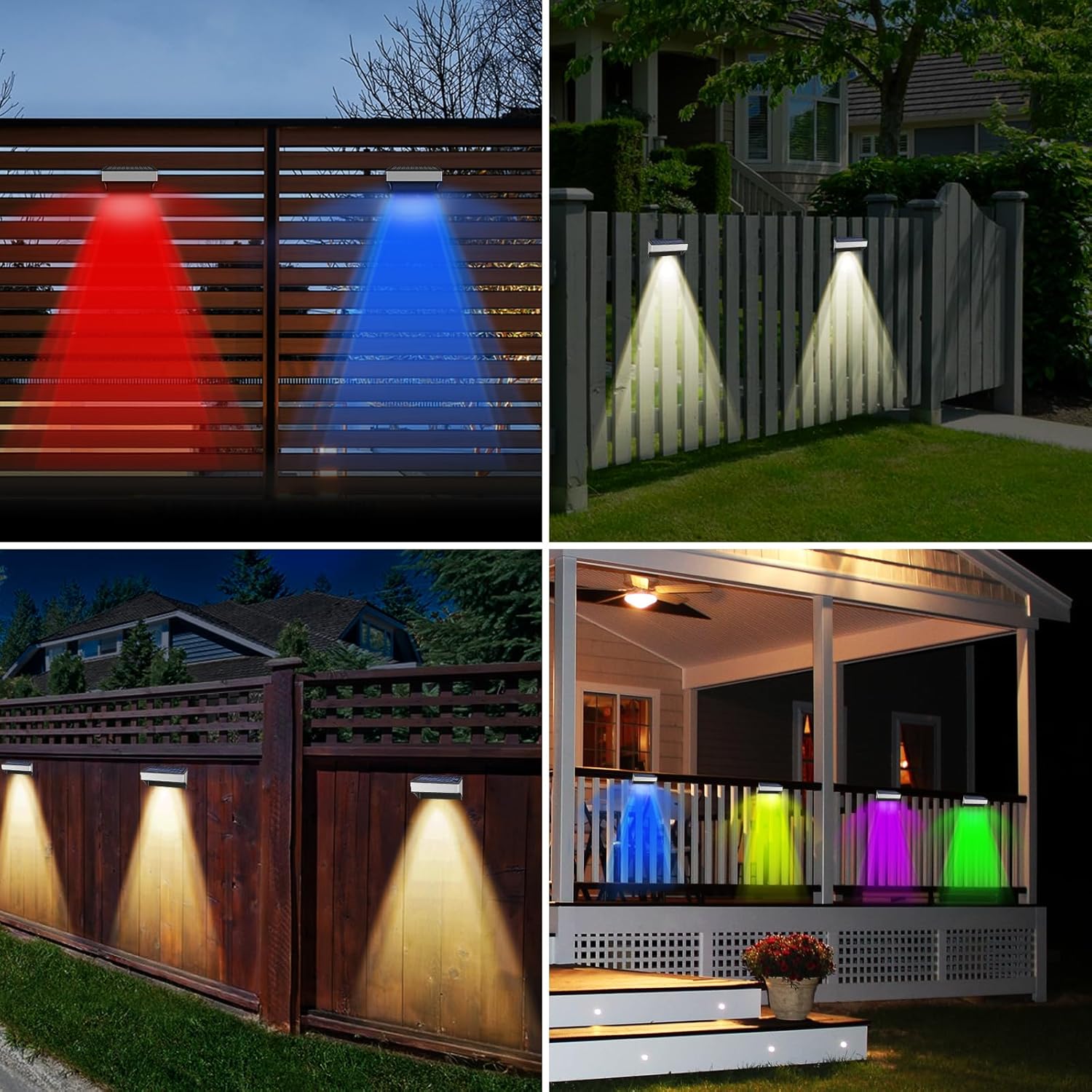 Solar Fence Lights Outdoor,8 Pack Step Lights Solar Powered with 9 Lighting Options, IP65 Waterproof, Deck Light Solar Powered for Outside/Backyard/Patio/Wall/Railing/Pool/Stair