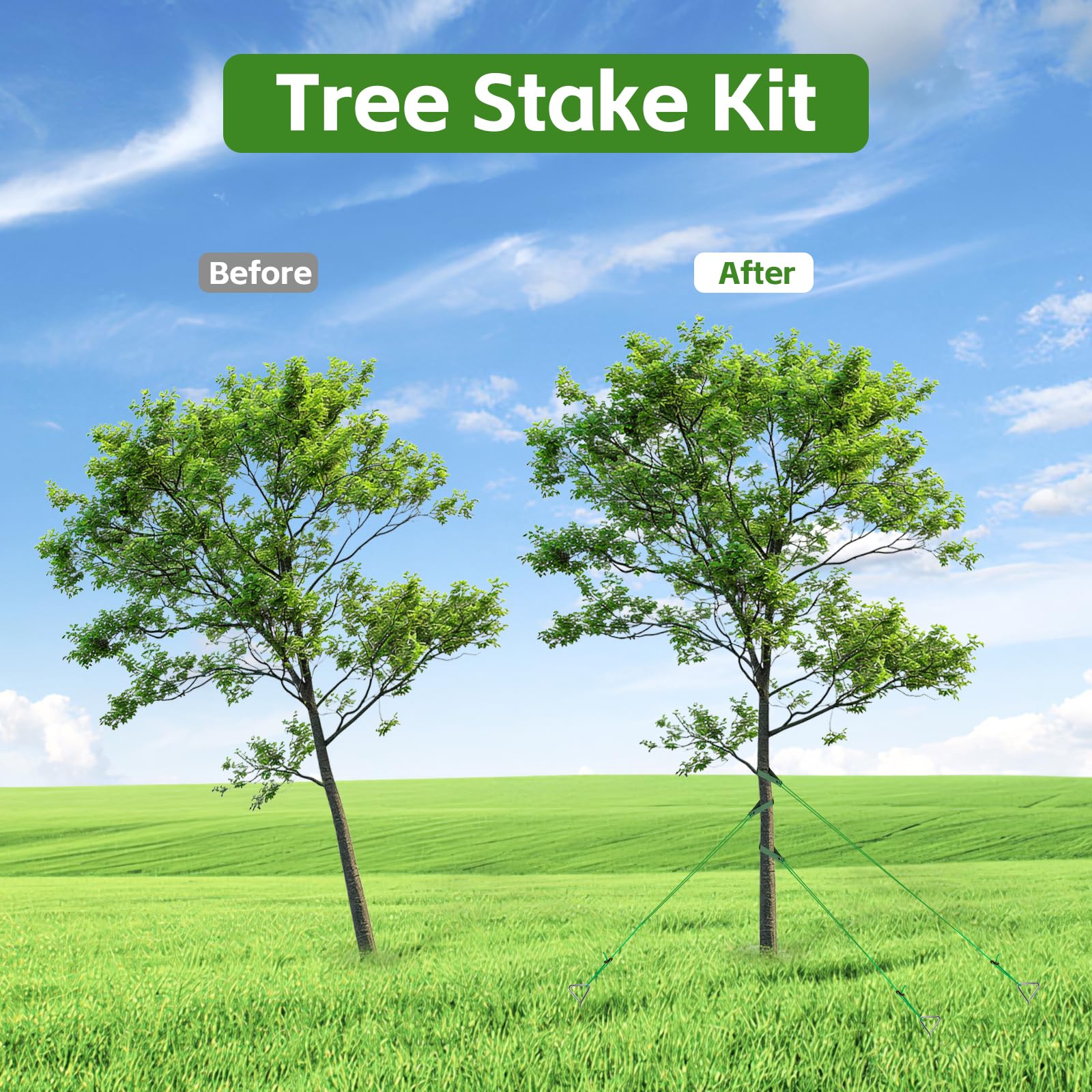 3-teiliges Baumpfahl-Set, robuste Baumstütze für anlehnenden Baum, Garten und Außenbereich, Metall-Baumpfähle, Unterstützung für junge Bäume, Glättung, schützt Bäume vor starkem Wind und schlechtem