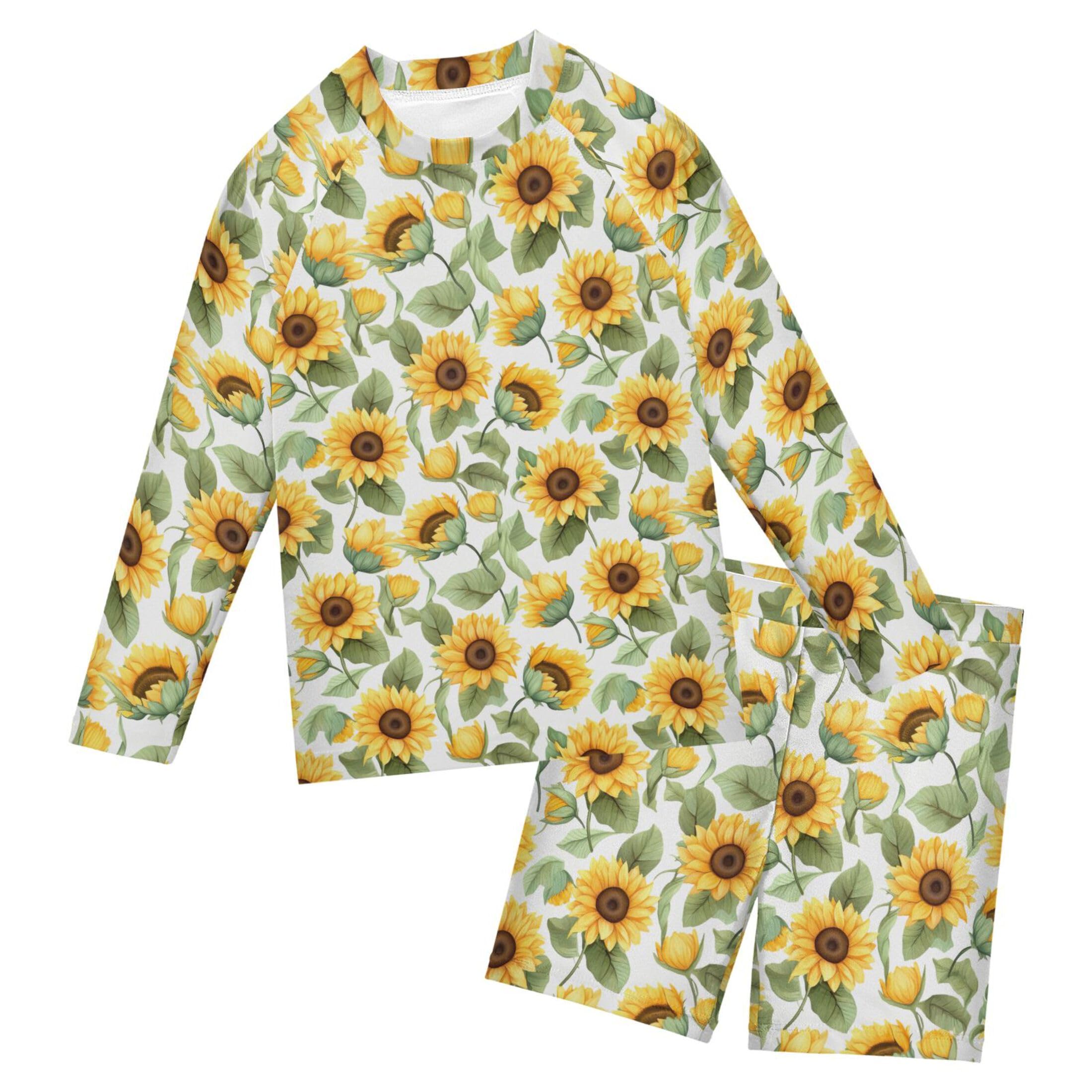 Sunflower Flowers Boys Rash Guard Swimsuits Set for Boys Long Sleeve Swim Shirts Bathing Suits with Trunks B0402464