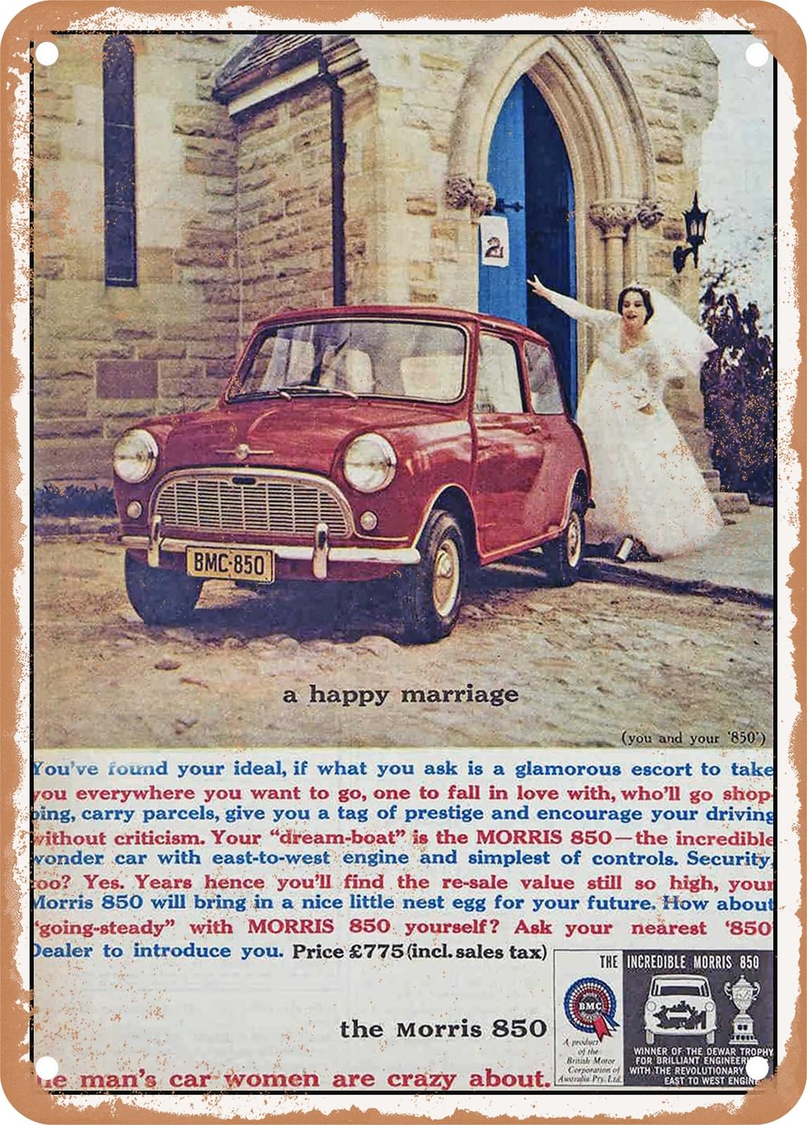 Miaomansenstore Metal Sign - 1961 Morris 850 A Happy Marriage Vintage Ad Home Decor
