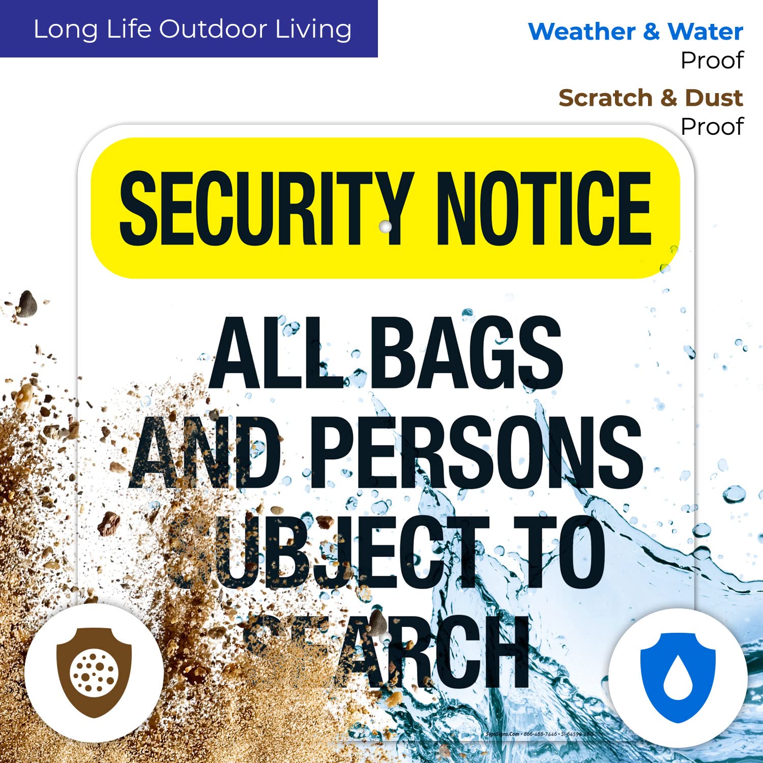 All Bags and Persons Subject to Search Sign, 18x18 Inches, Rust Free .063 Aluminum, Fade Resistant, Made in USA