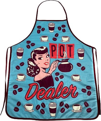 Delantal de distribuidor de ollas divertido mañana taza de café gráfico novedad cocina bata