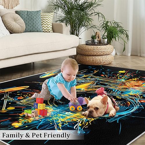 Miniatura 151 de Alfombra de instrumentos musicales – Alfombras de 4 x 5 pies para sala de estar, alfombra de área musical, alfombra de área musical, alfombra