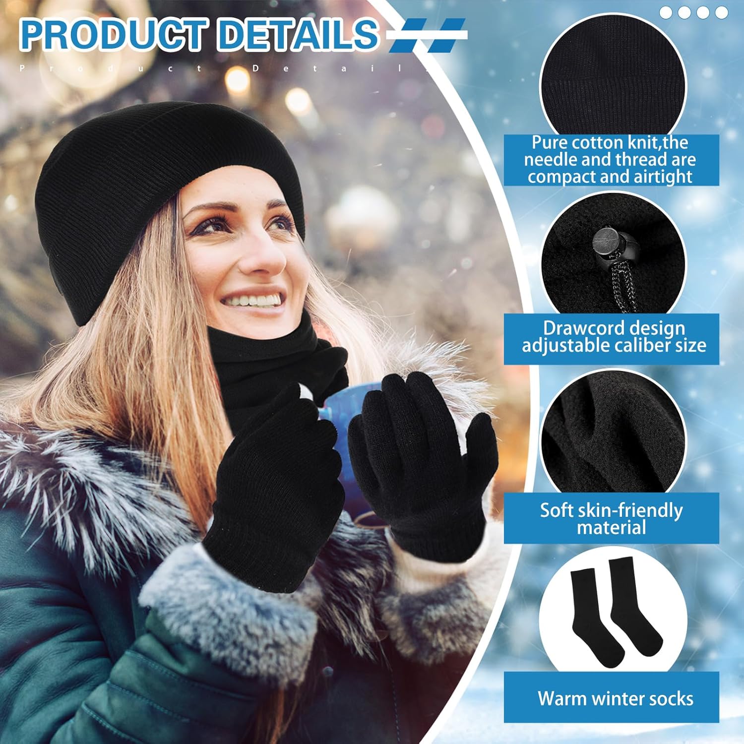 Hillban Bulk Homeless Gloves Beanies Hats Neck Warmers Socks Set Winter Donation Charity Care Bundle Pack for Men - Image 3