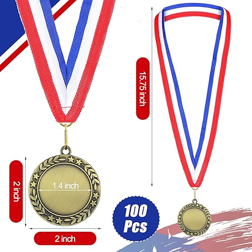 Miniatura 8 de Kigeli 100 medallas de premio en blanco de 2 pulgadas con cintas para el cuello, medallas a granel para adultos, haz tus propias medallas de