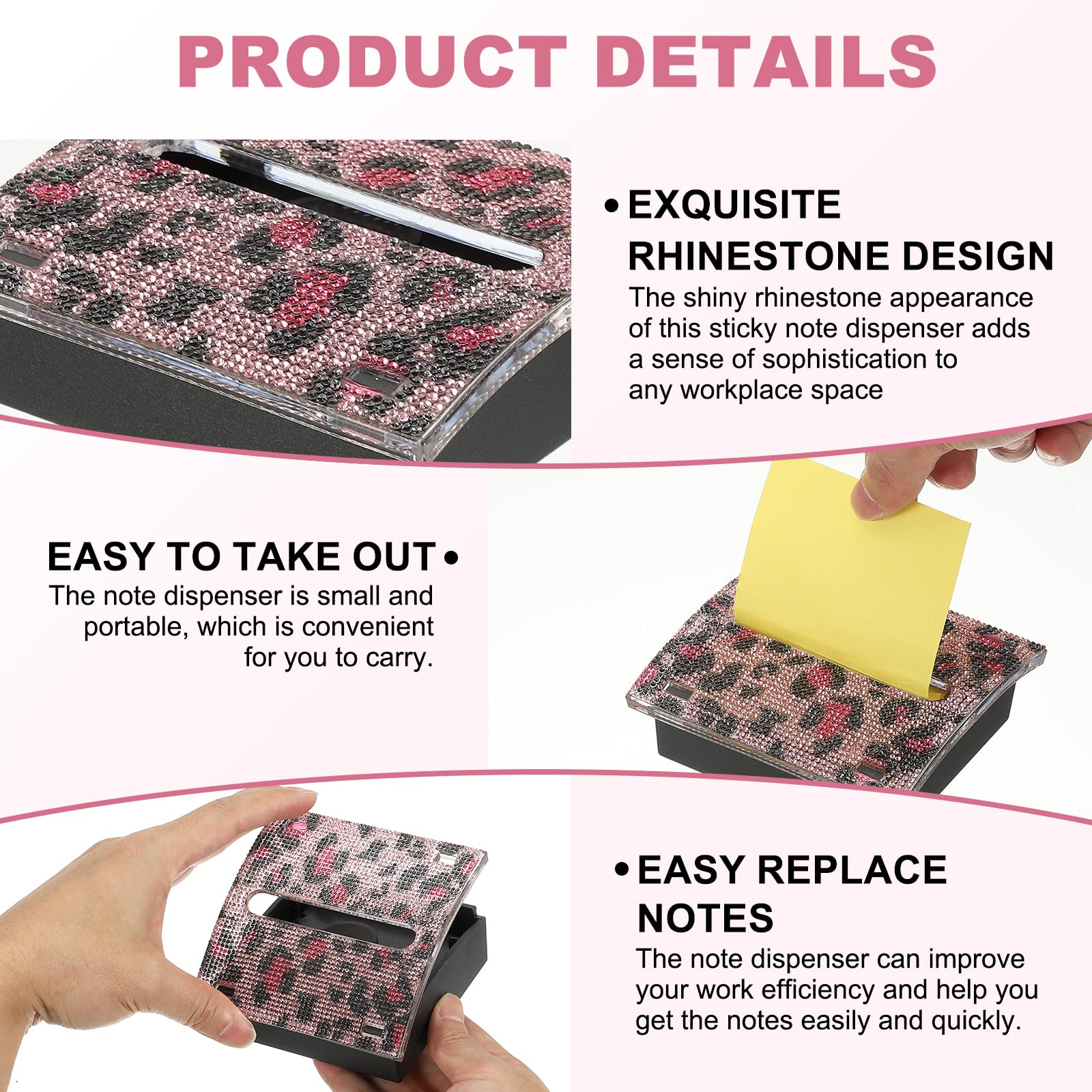 PATIKIL Leopard Print Rhinestone Sticky Note Dispenser - Image 3