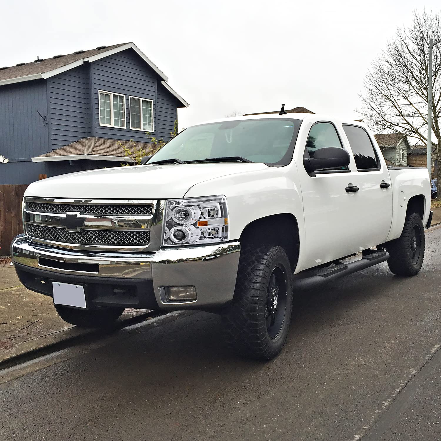 Spec-D Tuning Chrome Housing Clear Lens Projector Headlights Compatible with 2007-2013 Chevy Silverado 1500, 2007-2014 Chevy Silverado 2500HD/3500HD, Left + Right Pair Headlamps Assembly