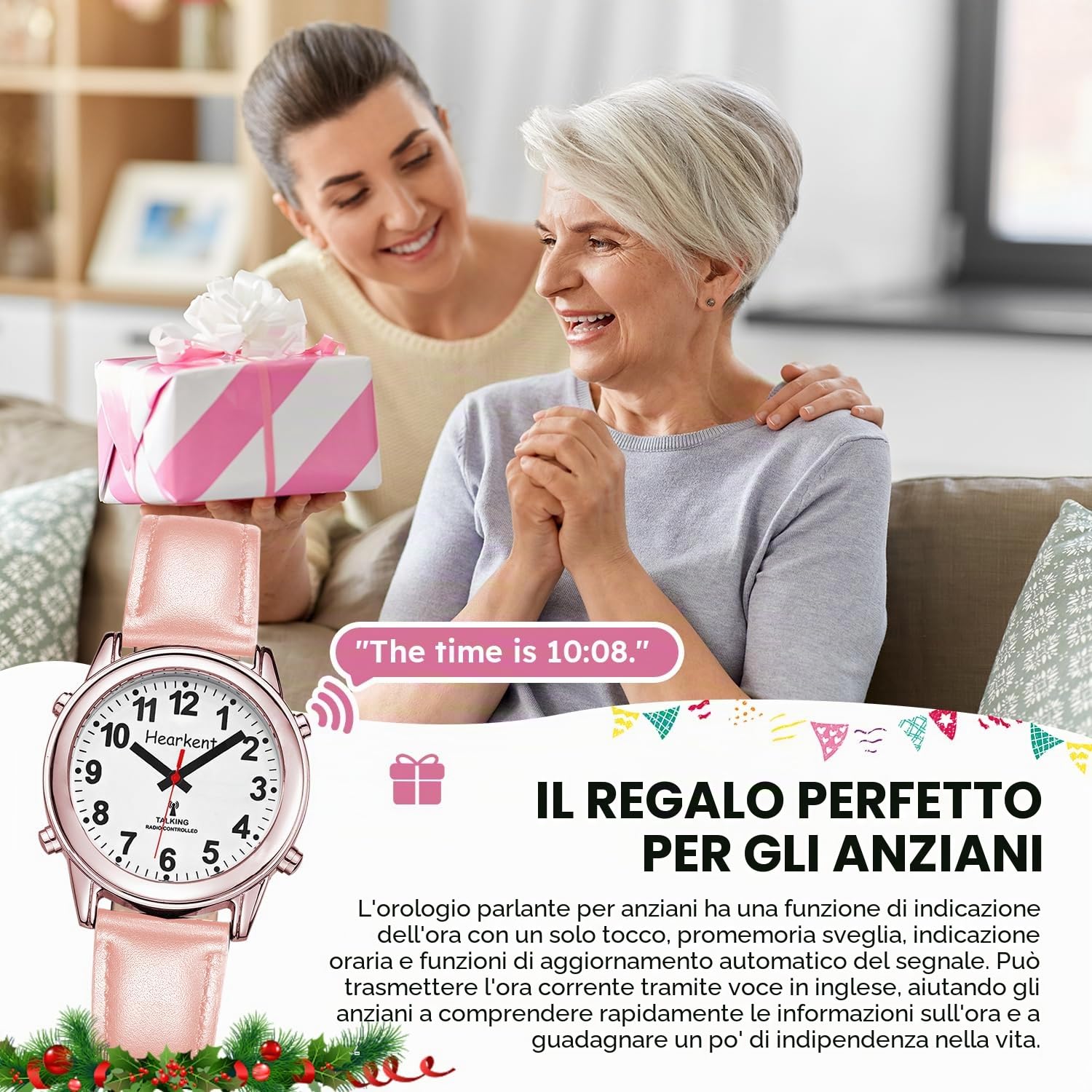 Hearkent Atomic Talking Watch with Large Numbers and Expandable Strap Self-Setting for Visually impaired Blind or Elder People