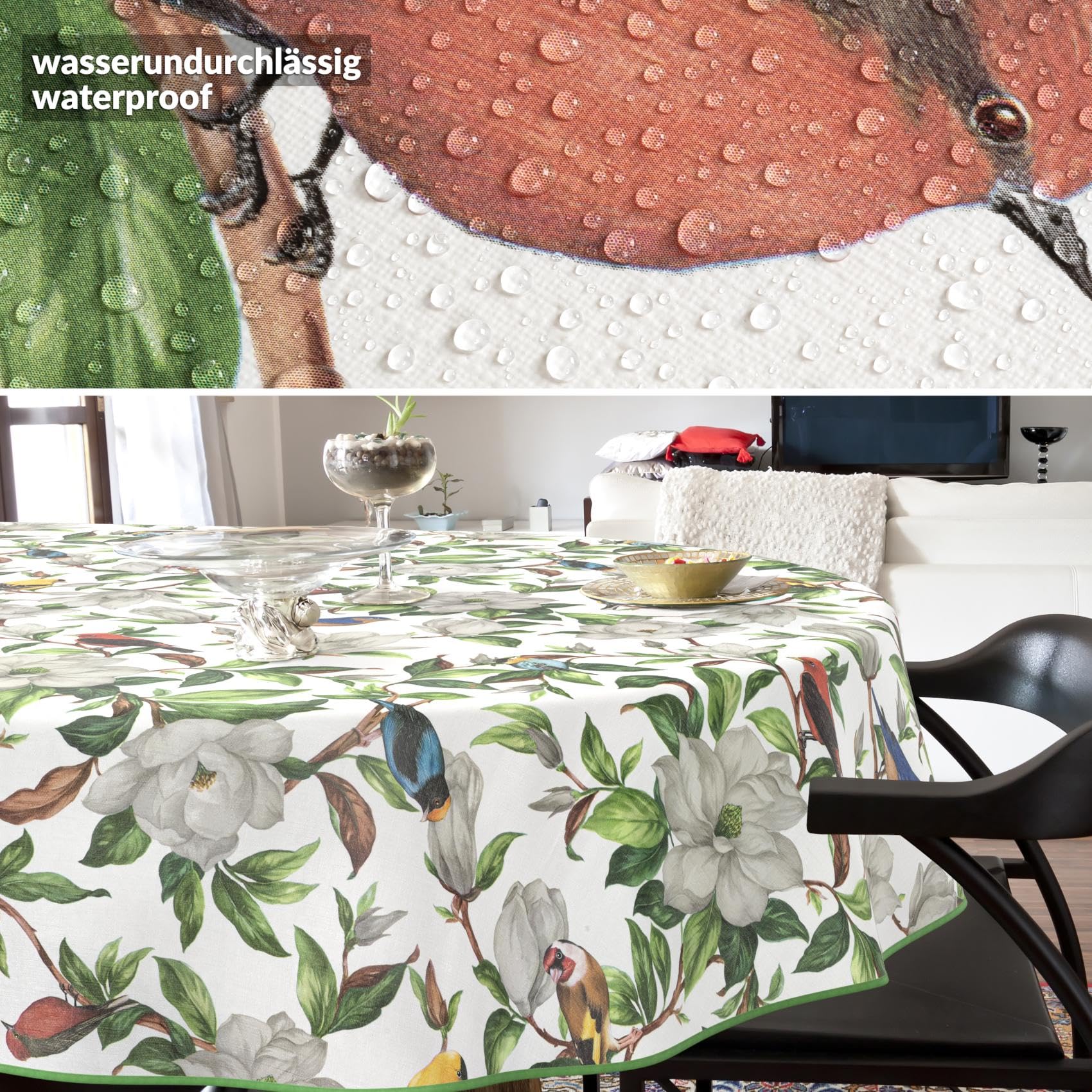 Mantel de hule lavable, fácil de limpiar, impermeable, efecto loto, para jardín, Calibri, ovalado, 280 x 140 cm, con dobladillo (ribeteado)
