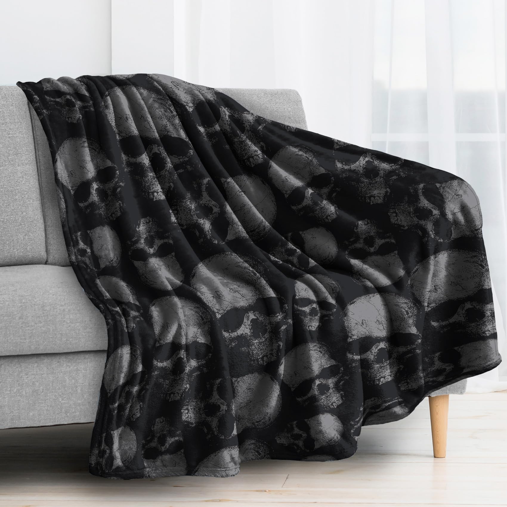 Kuscheldecke Flauschig Gothic Totenkopf Decke, Fleecedecke 220x240, Sofadecke & Couchdecke, Weiche Kuschelige Wohndecke Blanket, XXL Groß Decken für Sofa Couch