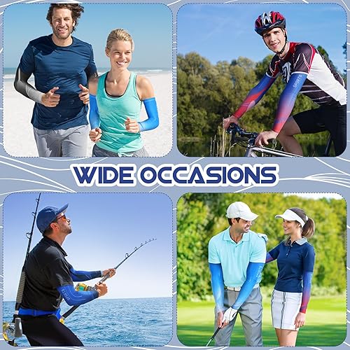 Miniatura 6 de Newcotte 4 pares de mangas de protección solar UV para brazos, manga deportiva de enfriamiento antideslizante, calentadores de brazos de seda de